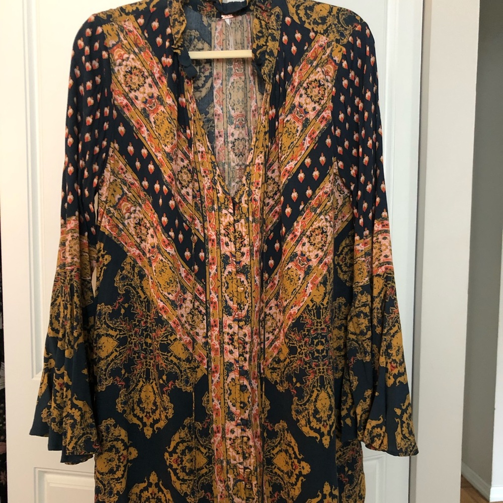 Free people paisley long sleeve mini dress: small